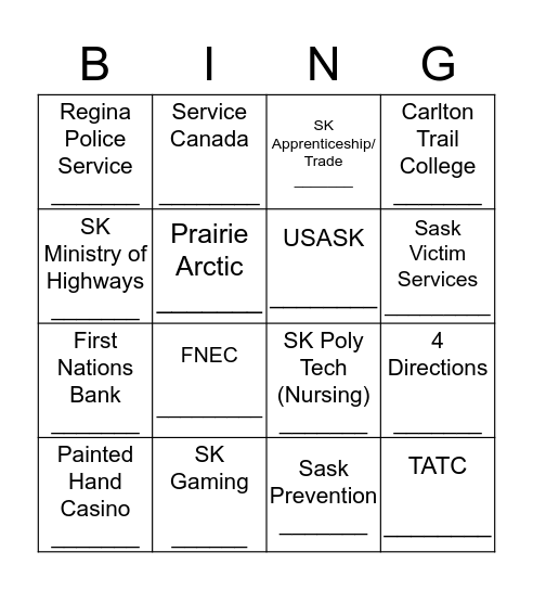 TATC CAREER FAIR Bingo Card