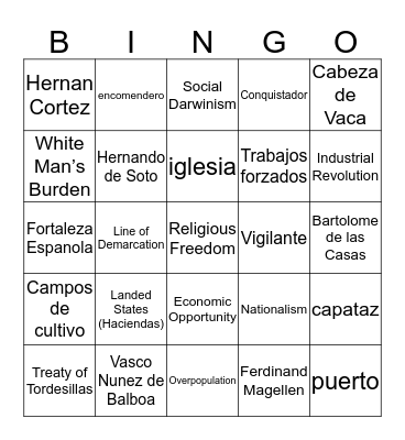 New Spain Bingo Card