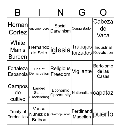 New Spain Bingo Card