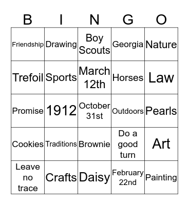 Juliette Low Birthday Bingo Card