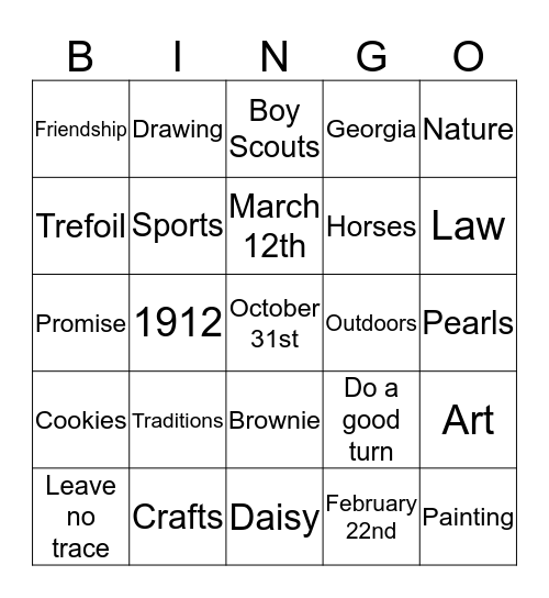 Juliette Low Birthday Bingo Card