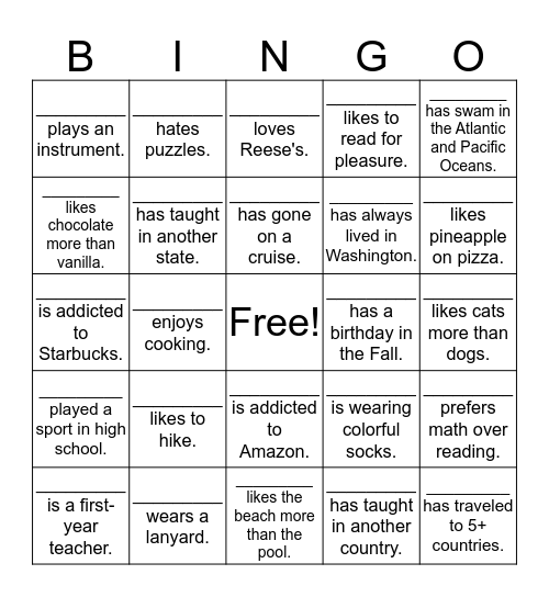 Meet Your Colleagues! Bingo Card