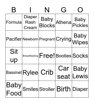 Baby Rylee's Bingo Card