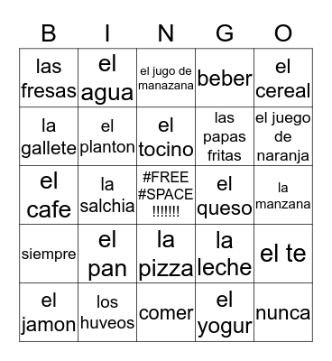 BINGO WITH SENORA  Bingo Card