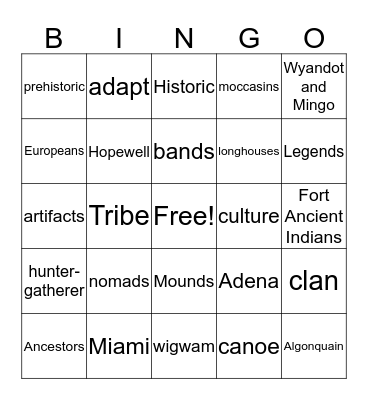 Ohio's Early People Bingo Card