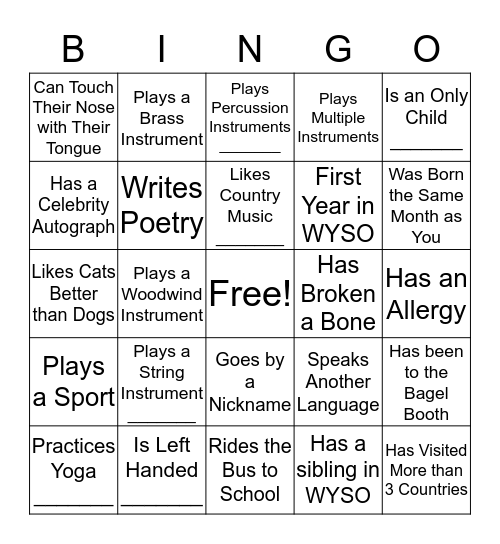 WYSO FAMILY FEST Bingo Card