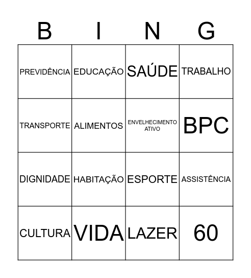 Direitos Fundamentais da Pessoa Idosa Bingo Card