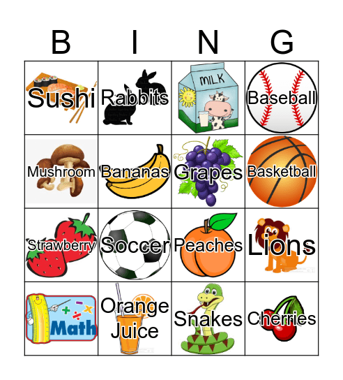 I like _______! Bingo Card