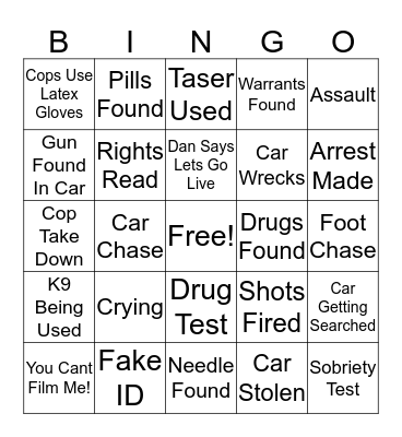 Live PD Bingo Card