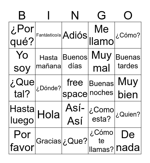 spanish greetings / questions  Bingo Card