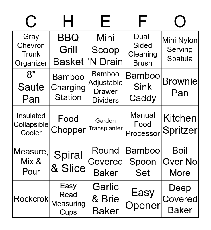 Pampered Chef-O Bingo Card