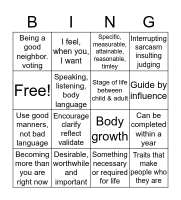 FACS Unit 1 BINGO Card