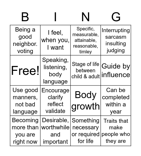 FACS Unit 1 BINGO Card