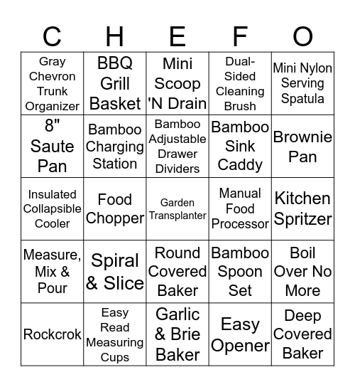 Pampered Chef-O  Bingo Card