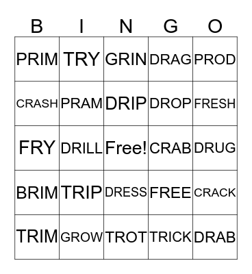 R BLENDS Bingo Card