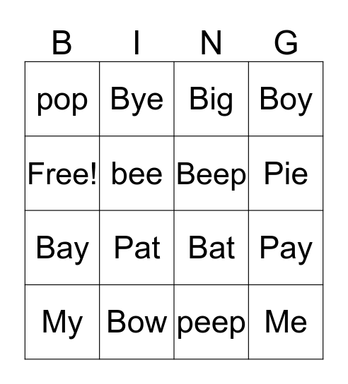 Bilabial Bingo Card