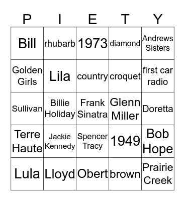 PIety Reunion 2019 Bingo Card