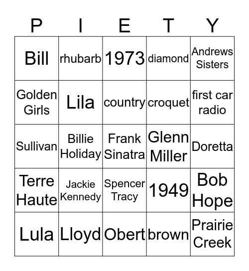 PIety Reunion 2019 Bingo Card