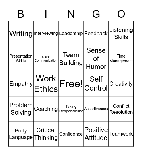 Soft Skills Bingo Card