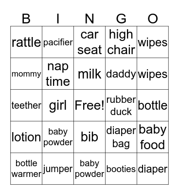 Baby Bingo Card