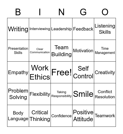 Soft Skills Bingo Card