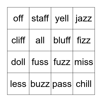 Double Letters  Bingo Card