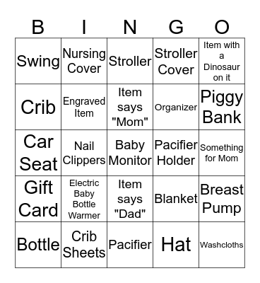 Baby Shower Bingo Card