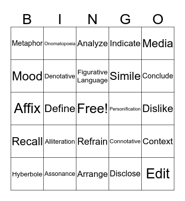 Vocabulary 1 STAAR Reading  Bingo Card