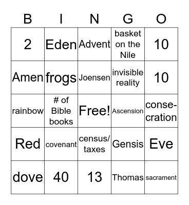 Bible Clue Bingo Card