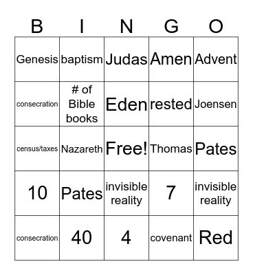 Bible Clue Bingo Card