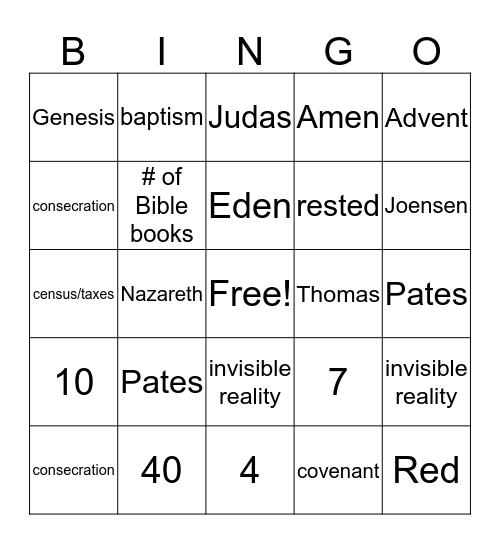 Bible Clue Bingo Card