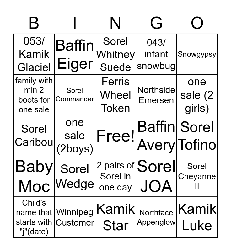 Cold Weather Boots Oct 9th - 31st Bingo Card