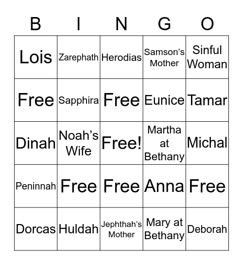 Forgotten Women of the Bible Bingo Card