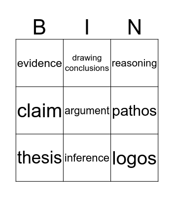 Week 8 Vocabulary Bingo Card