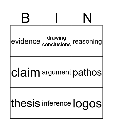 Week 8 Vocabulary Bingo Card