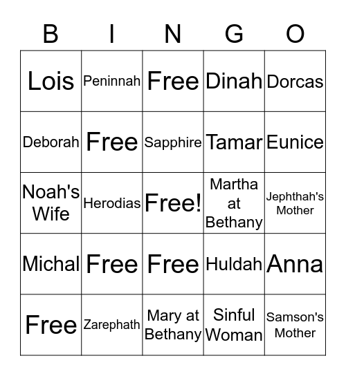 Forgotten Women of the Bible Bingo Card