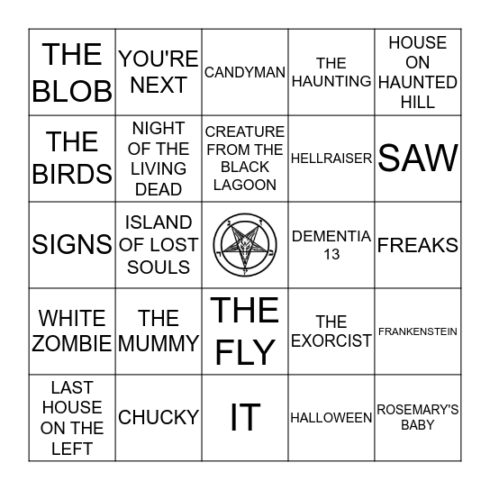 Horror Movie Bingo! Bingo Card