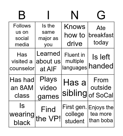 RAD Bingo Card