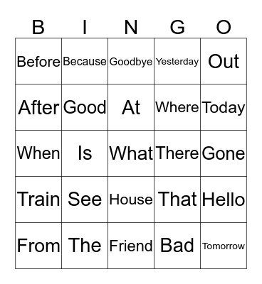 SIGHT WORDS BINGO Card