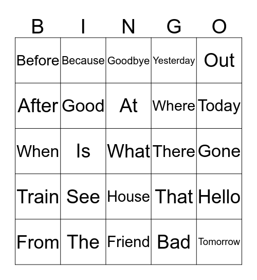 SIGHT WORDS BINGO Card