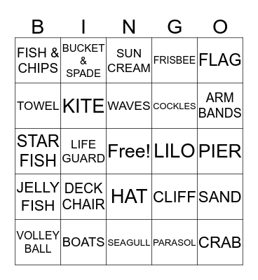 Tid's Beach Party Bingo Card