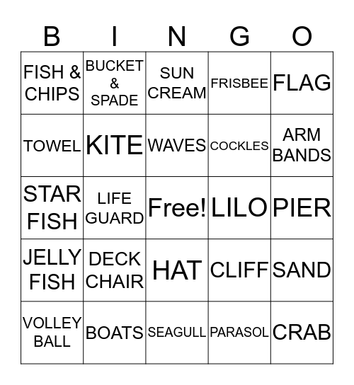 Tid's Beach Party Bingo Card