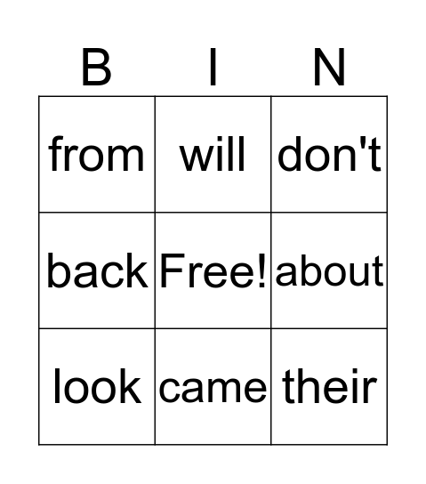 High Frequency Word Bingo! Bingo Card
