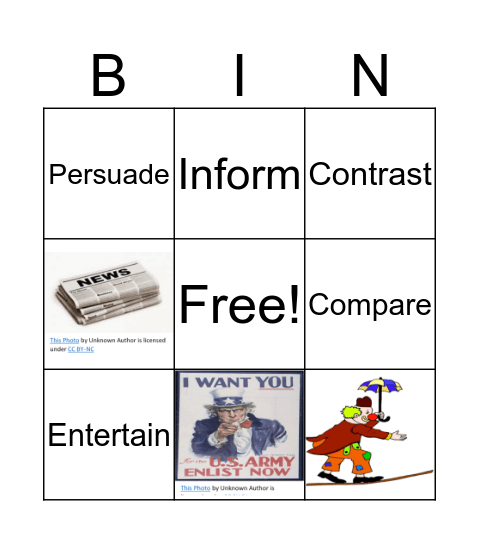 Vocabulary Bingo Card