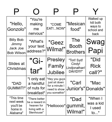 Poppy Bingo Card