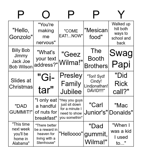 Poppy Bingo Card