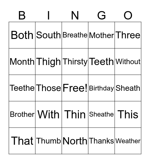 TH Bingo Card