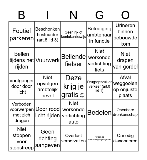 Boete bingo 2019-2020 Bingo Card