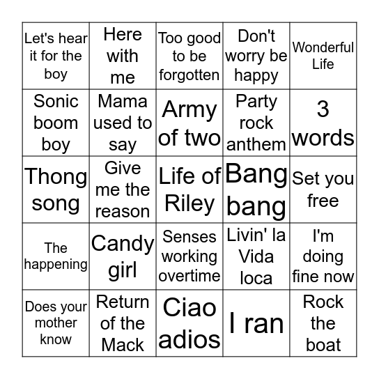 Gary's music bingo Card