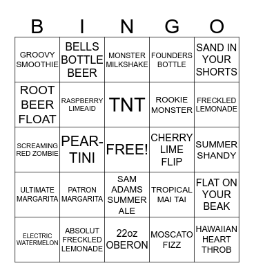 BAR BINGO :) Bingo Card